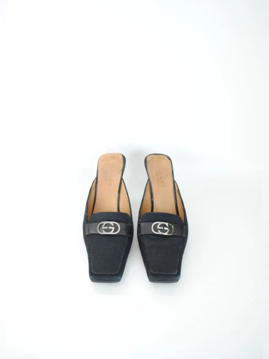 Gucci Black Mid-Heel Logo Mules - Picture 3 of 5
